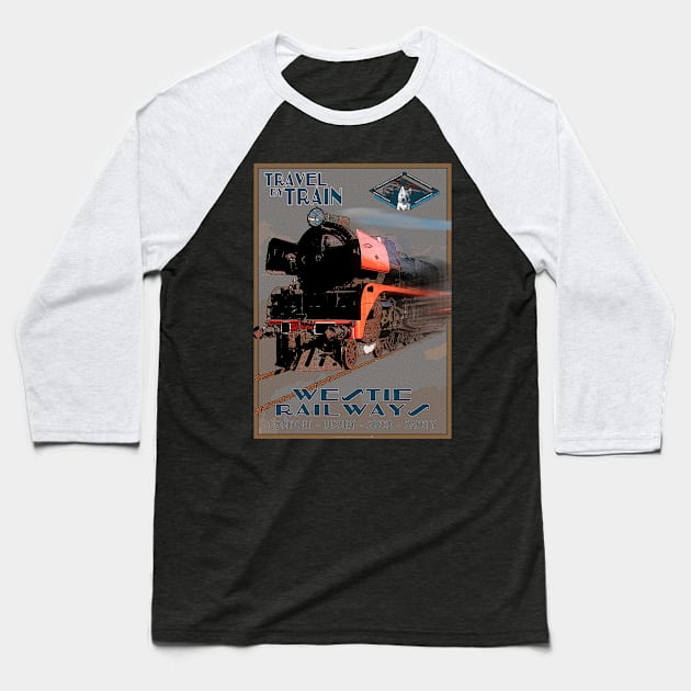 Retro Steam Rail Travel_02 Baseball T-Shirt by seadogprints